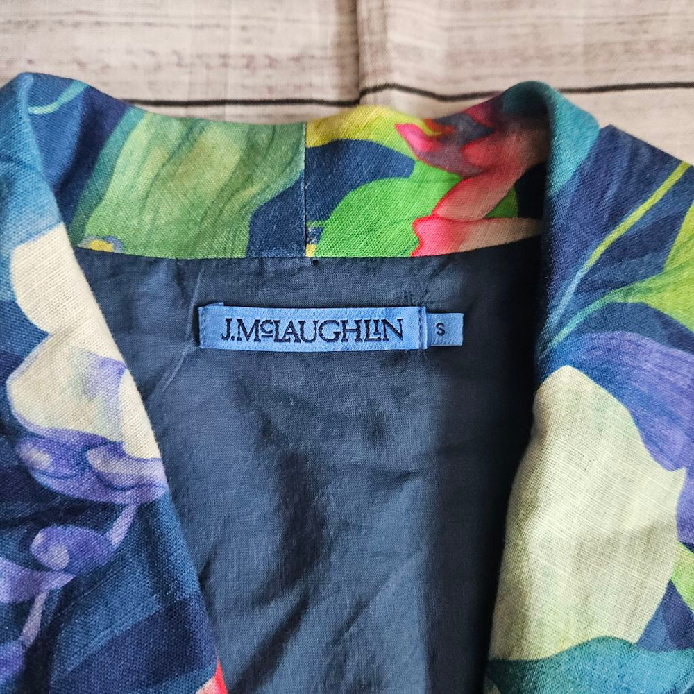 J. McLaughlin Miramar Navy Floral Linen Blend Wrap Dress Collared Womens Small - Picture 3 of 6
